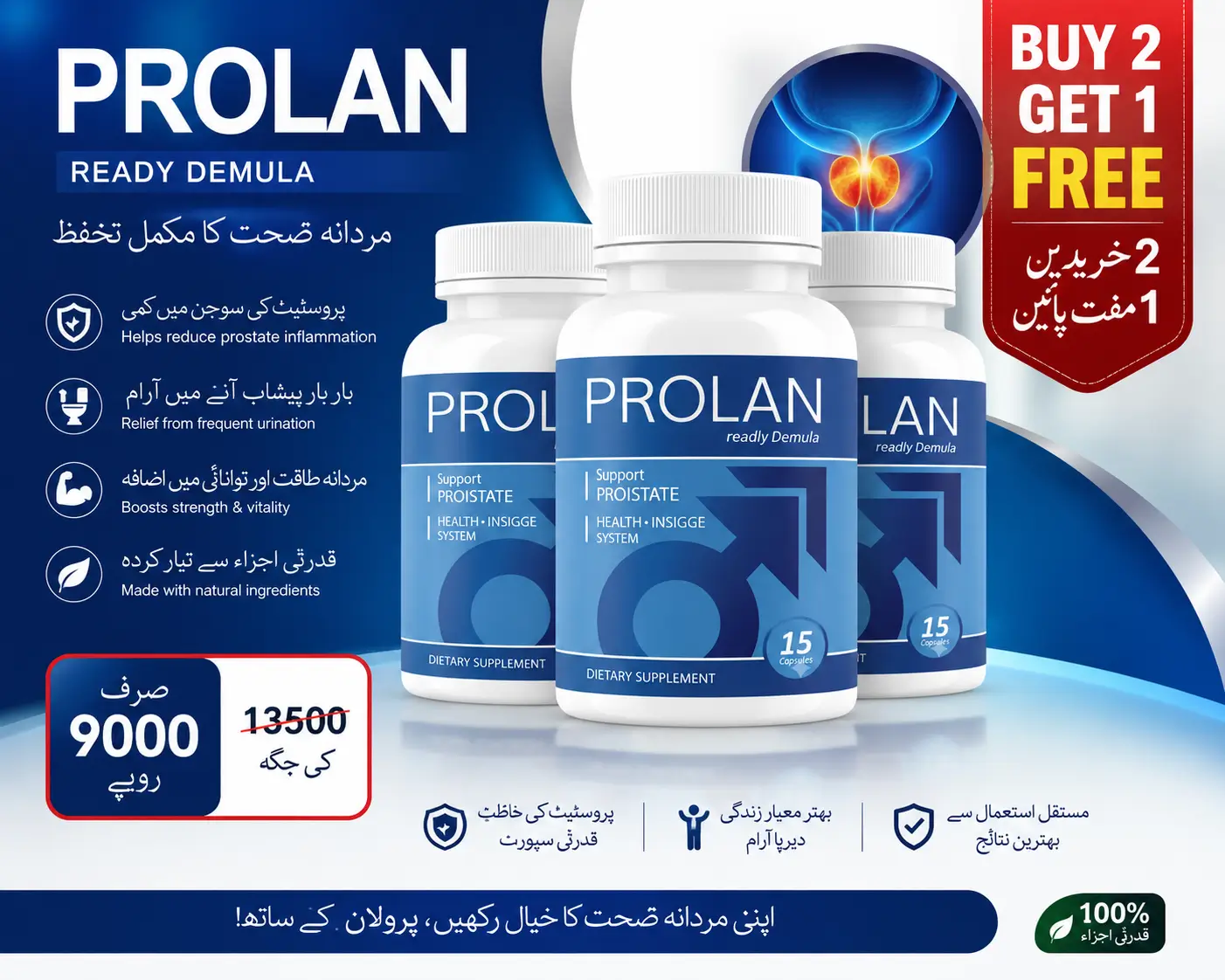 Prolan Buy 2 Get 1 FREE offer – Herbal prostate capsule for prostate health and urinary support in Pakistan